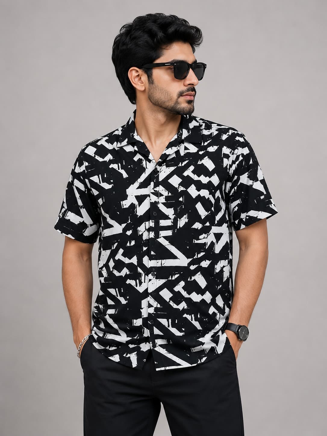 BLUEFIN Men's Midnight Geo Print Casual Shirt thumbnail 1